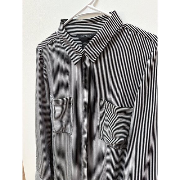 White House Black Market Womens Black & White Striped Button-Up Shirt Dress Size - Picture 2 of 5